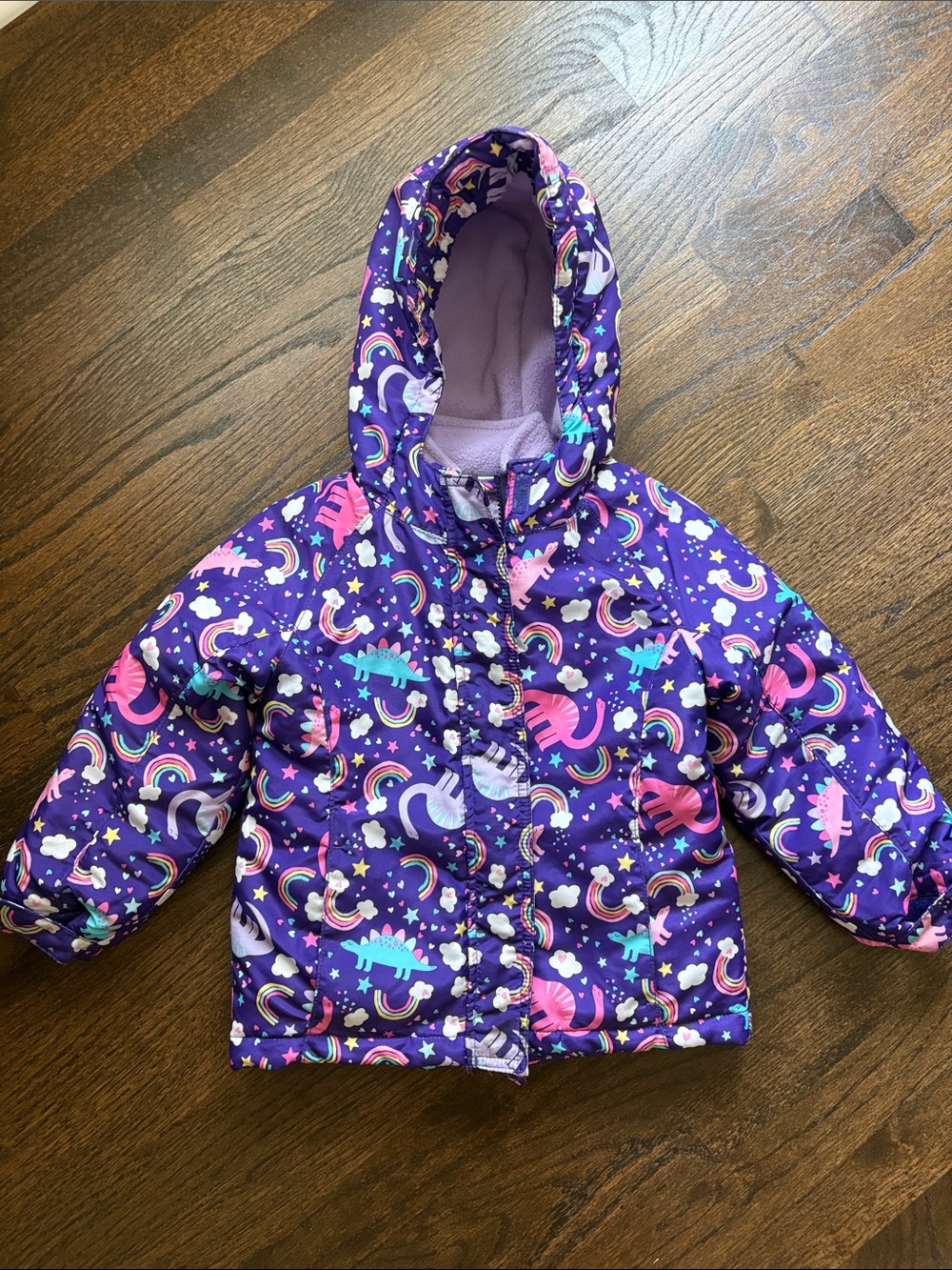 The Children's Place Purple Unicorn & Rainbow Hooded Puffer Jacket